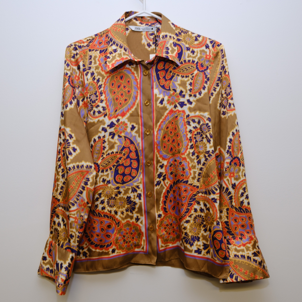 Zara Paisley Print Button-Up Blouse XS